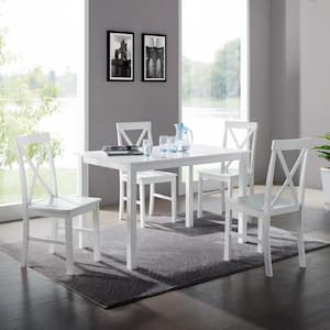 5-Piece White Solid Wood Farmhouse Dining Set