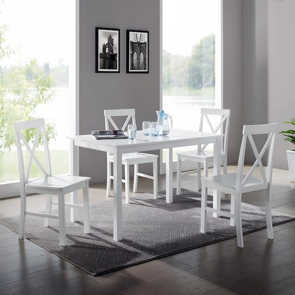 Welwick Designs 5-Piece White Solid Wood Farmhouse Dining Set