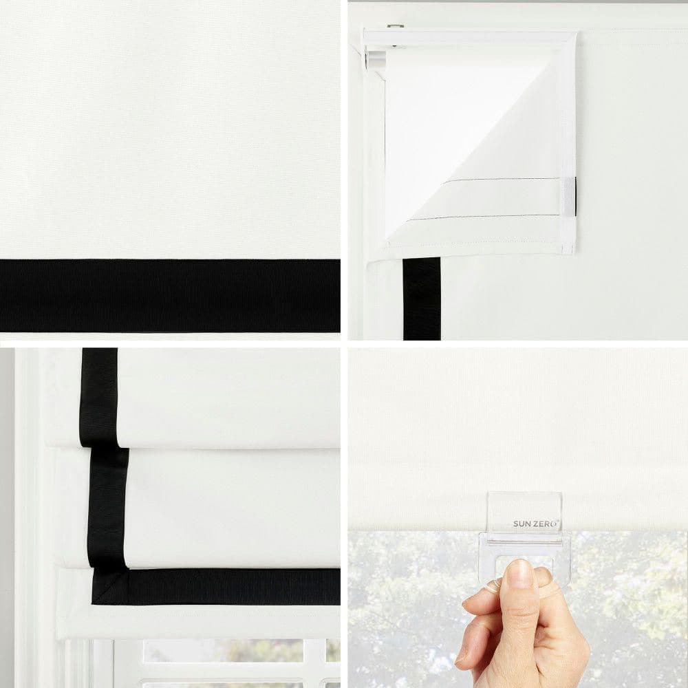 Olander White and Black Fabric Cordless Blackout Roman Shade 39" x 64"