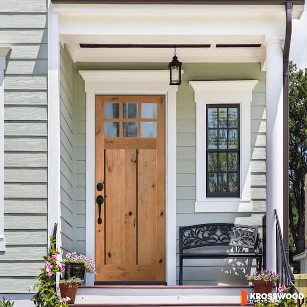 36 in. x 96 in. Craftsman Knotty Alder Right-Hand/Inswing 6-Lite Beveled Clear Glass Cedar Wood Prehung Front Door