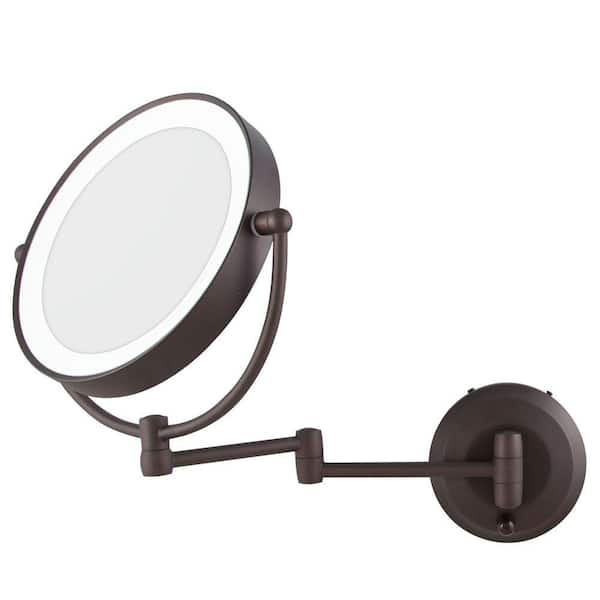 Led Lighted Round Wall Mount Bi View, Oil Rubbed Bronze Lighted Make Up Mirror