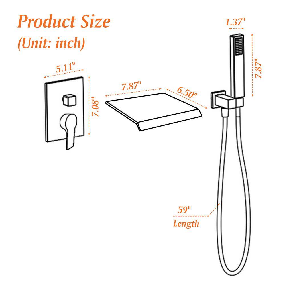 Brushed Nickel Wall-Mount Waterfall Tub Faucet with Hand Shower