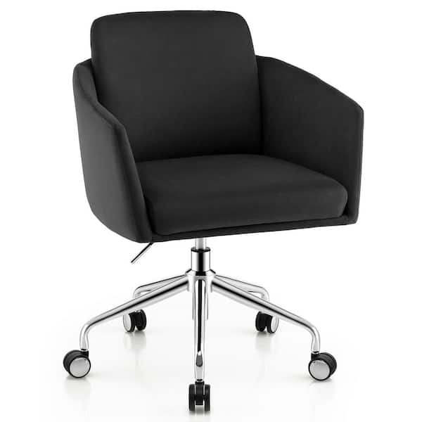 Costway Black Farbic AdjusTable Home Office Chair Swivel Computer Chair Vanity Chair w/Armrest