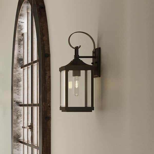 Gibbes Street Collection 1-Light Textured Black Clear Beveled Glass New Traditional Outdoor Small Wall Lantern Light