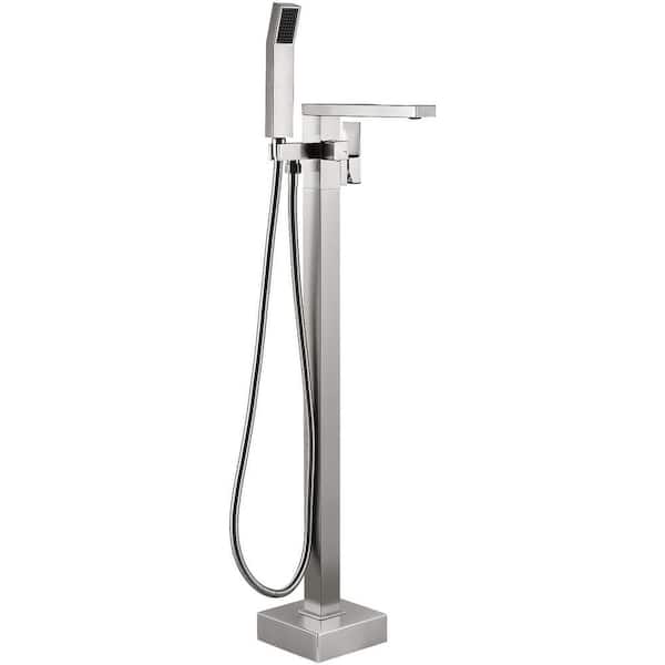 Single-Handle Claw Foot Tub Faucet Freestanding Floor Mount Roman Tub Faucet with Waterfall Spout in Brushed Nickel