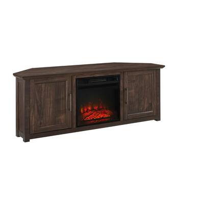 Camden Whitewash 58 in. Corner TV Stand with Fireplace Fits 60 in. TV with Cable Management