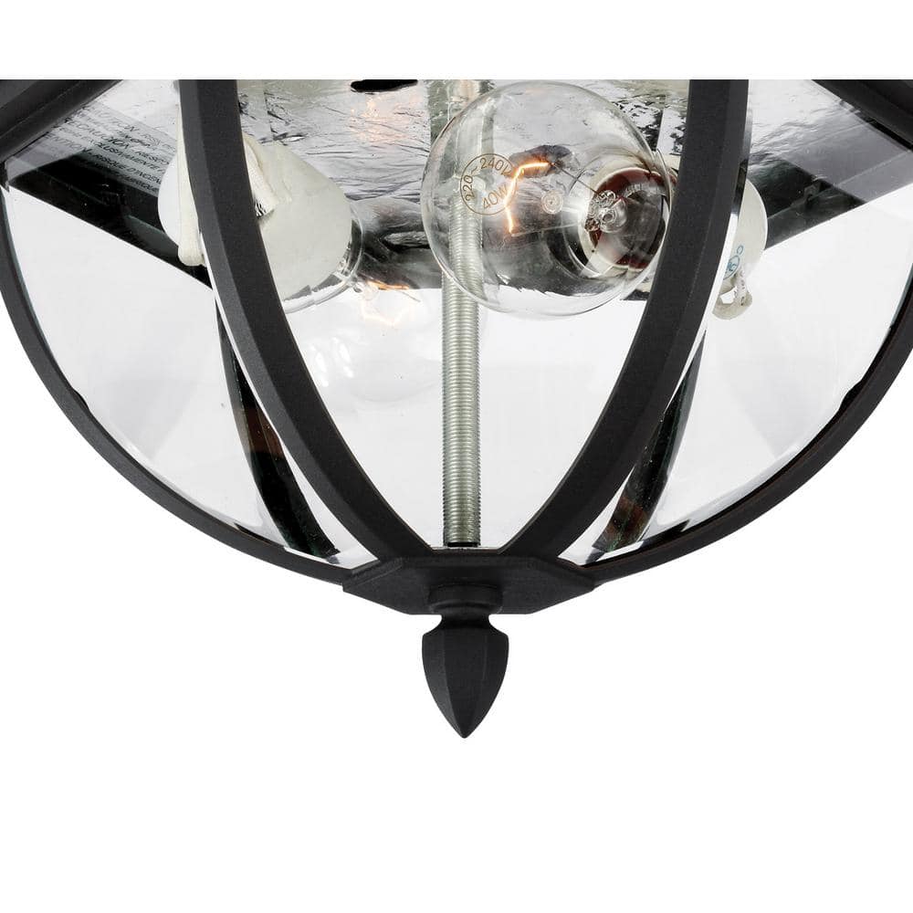 Wynfield Black and Clear Glass 2-Light Outdoor Flush Mount Ceiling Light