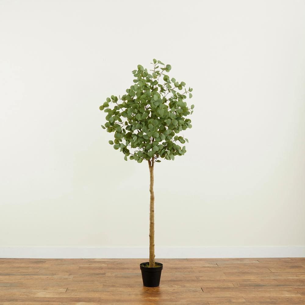 7-Foot Artificial Eucalyptus Tree in Black Plastic Pot