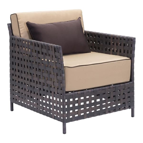 ZUO Pinery Brown Wicker Outdoor Patio Lounge Chair with Beige Cushion (Pack of 2)