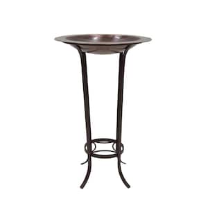 18 in. Dia, Round Antique Finished Brass Classic Copper Iron Birdbath with Roman Bronze Wrought Iron Tulip Stand