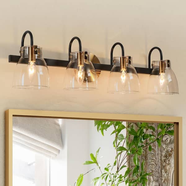 Uolfin Modern Gold Bathroom Vanity Light, 4-Light Black Wall Sconces ...