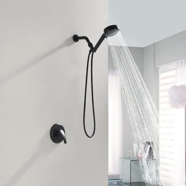 Single Handle 7-Spray Shower Faucet 2.5 GPM with Pressure Balance Valve and ABS Hand Shower in Matte Black