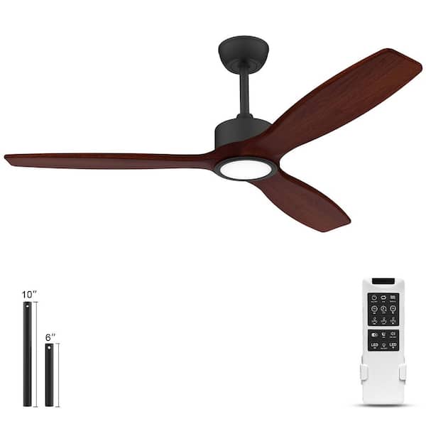 52 in. Modern Wood Indoor/Outdoor Black Ceiling Fan, Quiet DC Motor, with Dimmable LED Lights and Remote Control