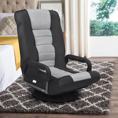 Gray Mesh Fabric Swivel Floor Game Chair with Padded Arms