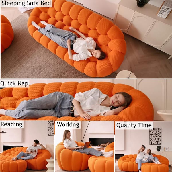 Bubble Couch, 98 in. Mesh Fabric Armless 3-Seater Curved Sofa Set