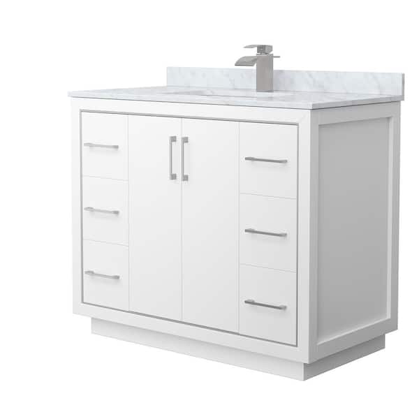 Wyndham Collection Icon 42 in. W x 22 in. D x 35 in. H Single Bath Vanity in White with White Carrara Marble Top