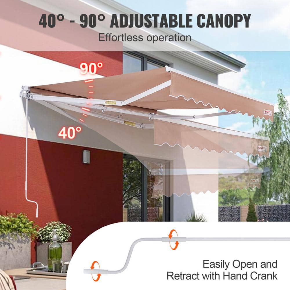 10 x 8 ft Beige Polyester Manual Retractable Patio Awning