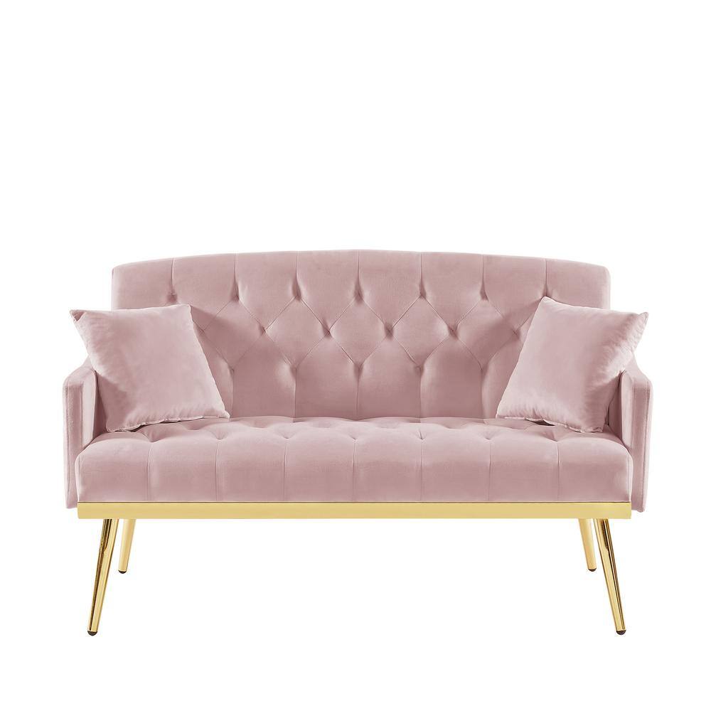Pink Wood Velvet Upholstered Loveseat Couch with 2 Pillows and Golden Metal Legs price history on PriceWatchPro