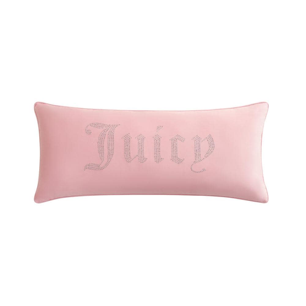 Light Pink Velvet Rhinestone Rectangular Throw Pillow