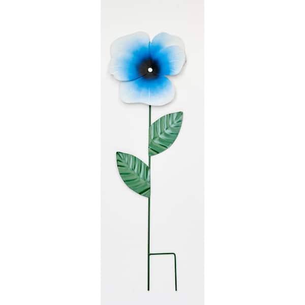 Unbranded 29 in. Metal Pansy Flower Garden Stake, Blue (Set of 3)