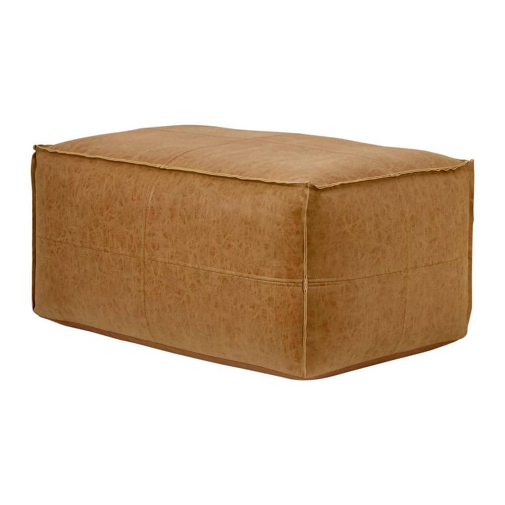 Home Decorators Collection Vegan Leather Oversized Sienna Brown Rectangular Pouf Ottoman Bench AXCPFHD-002
