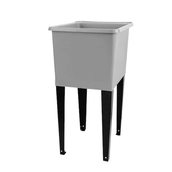 TEHILA 17.75 in. x 23.25 in. Thermoplastic Freestanding Space Saver Utility Sink in Grey - Black Metal Legs with P-Trap Kit