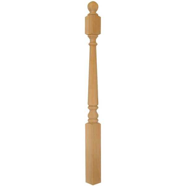 EVERMARK Stair Parts 4010 48 in. x 3 in. Unfinished Hemlock Ball Top Starting Newel Post for Stair Remodel