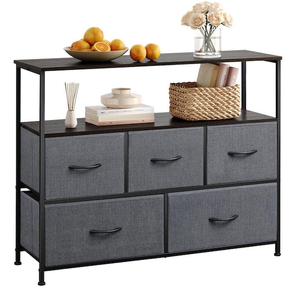 ZIRUWU Dresser TV Stand, Entertainment Center with Fabric Drawers, Media  Console Table with Open Shelves for TV up to 45 inch ZQP-TV158STDA