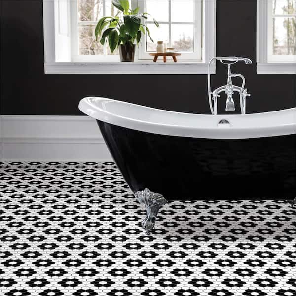 Floorpops Biscotto Black 12 In W X, Stick On Bathroom Floor Tiles