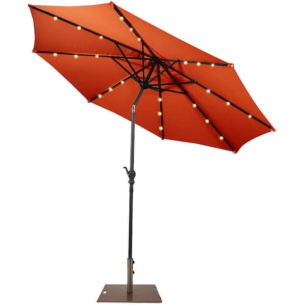 Costway 10 ft. Solar Lights Patio Umbrella Outdoor in Orange with 50 lbs. Movable Umbrella Stand