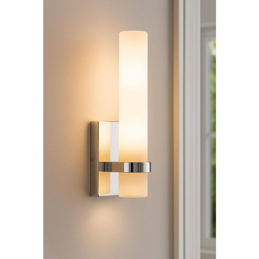 Miami 1-Light Polished Chrome Dimmable Wall Sconce with White Acrylic Shade price history on PriceWatchPro