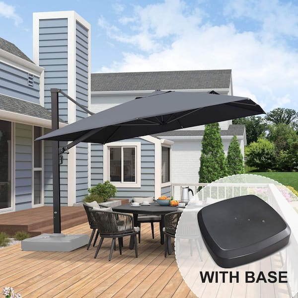 11 ft. Square Aluminum Large Outdoor Cantilever 360-Degree Rotation Patio Umbrella with Wheels Base, Gray