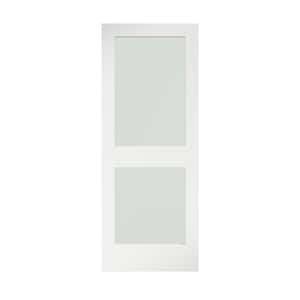 24 in. x 80 in. x 1-3/8 in. 2-Lite Solid Core Frosted Glass Shaker White Primed Wood Interior Door Slab