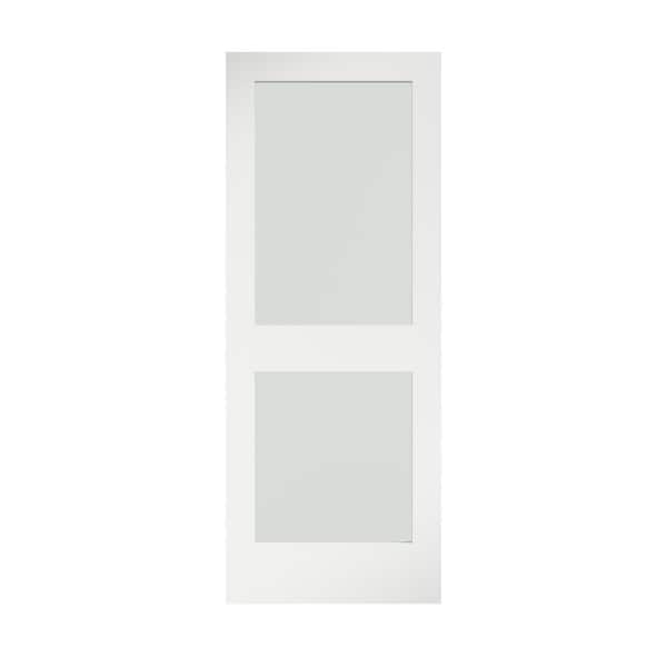 eightdoors 24 in. x 80 in. x 1-3/8 in. 2-Lite Solid Core Frosted Glass Shaker White Primed Wood Interior Door Slab
