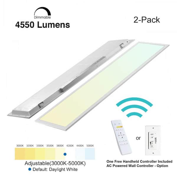 1 ft. x 4 ft. White Commercial 4550 Lumens Backlit Dimmable CCT Color Ceiling Integrated LED Panel Light Troffer(2-Pack)