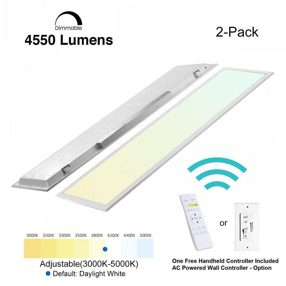 eSenLite 1 ft. x 4 ft. White Commercial 4550 Lumens Backlit Dimmable CCT Color Ceiling Integrated LED Panel Light Troffer(2-Pack)