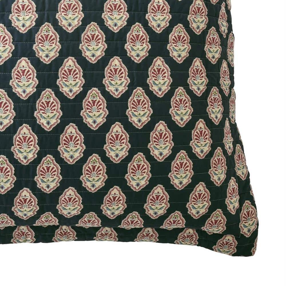 Moreno Blue and Red Cotton Damask Euro Sham Set