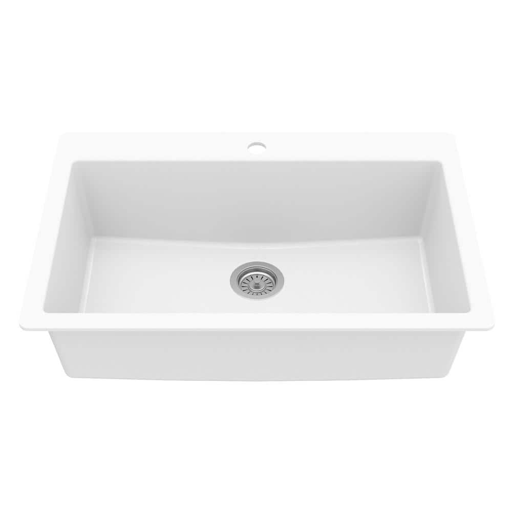 White Quartz 33'' Single Bowl Drop-In Kitchen Sink