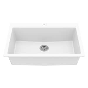 QT-812 Quartz 33 in. Large Single Bowl Drop-In Kitchen Sink in White