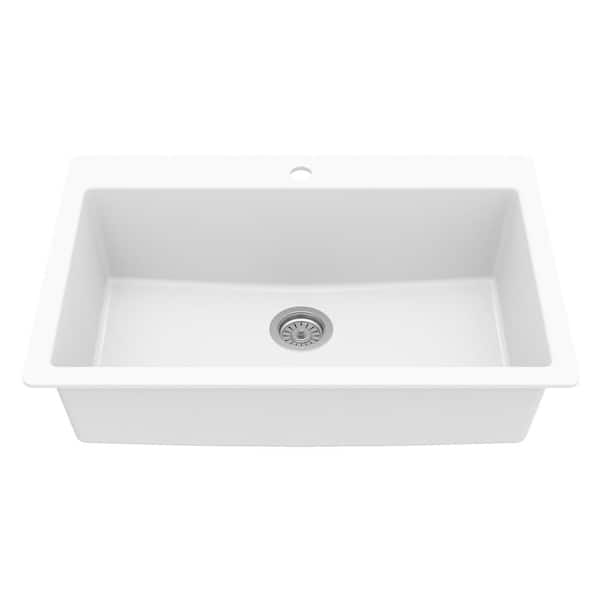 QT-812 Quartz 33 in. Large Single Bowl Drop-In Kitchen Sink in White