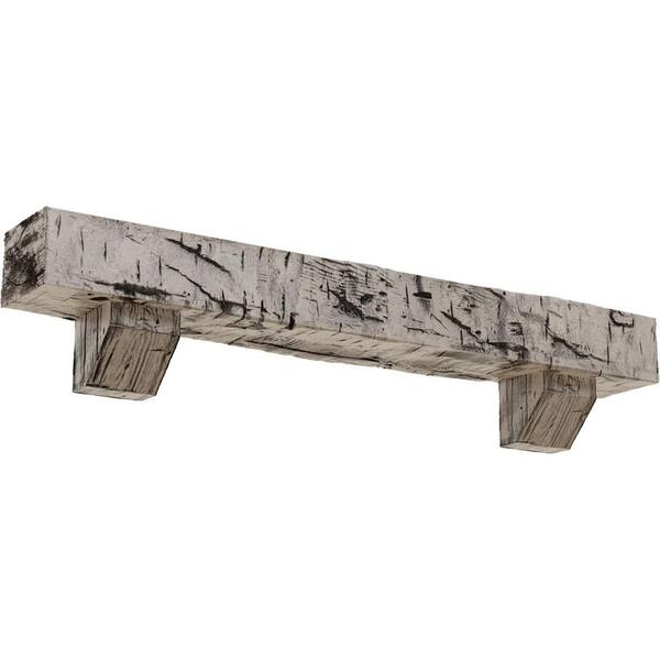 Ekena Millwork 4 in. x 4 in. x 3 ft. Hand Hewn Faux Wood Fireplace Mantel Kit, Ashford Corbels, Burnished Pine