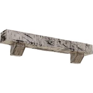 4 in. x 8 in. x 5 ft. Hand Hewn Faux Wood Fireplace Mantel Kit, Ashford Corbels, Burnished Pine