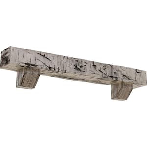 6 in. x 6 in. x 5 ft. Hand Hewn Faux Wood Fireplace Mantel Kit, Ashford Corbels, Burnished Pine