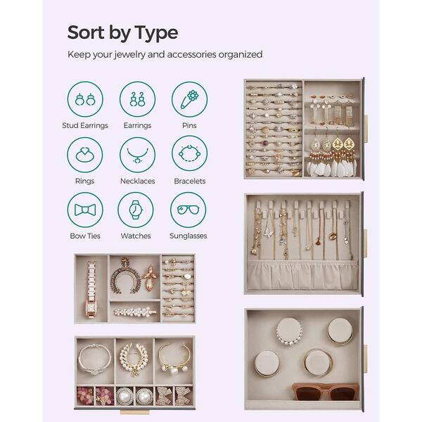 SONGMICS 5-Layer Jewelry Organizer with 3-Side Drawers with Big Mirror,  Cloud White and Metallic Gold JBC172W01 - The Home Depot