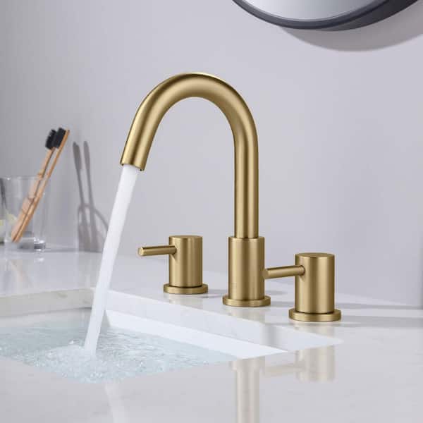 8 in. Widespread 3- Handle Bathroom Sink Faucet with Handles, Supply Lines in Brushed Brass