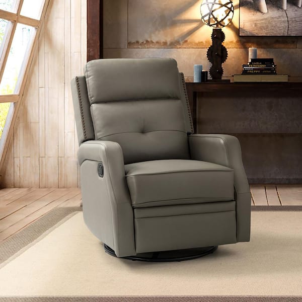 Ifigenia 28.74" Wide Dove Genuine Leather Swivel Rocker Recliner with Tufted Back