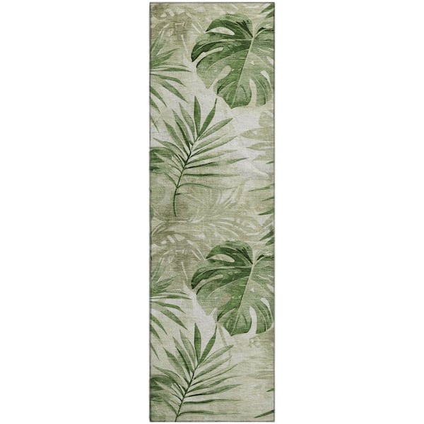 Mayfield Premium Machine Washable Abstract AMF1886 Aloe 2 ft. 3 in. x 7 ft. 6 in. Runner Rug
