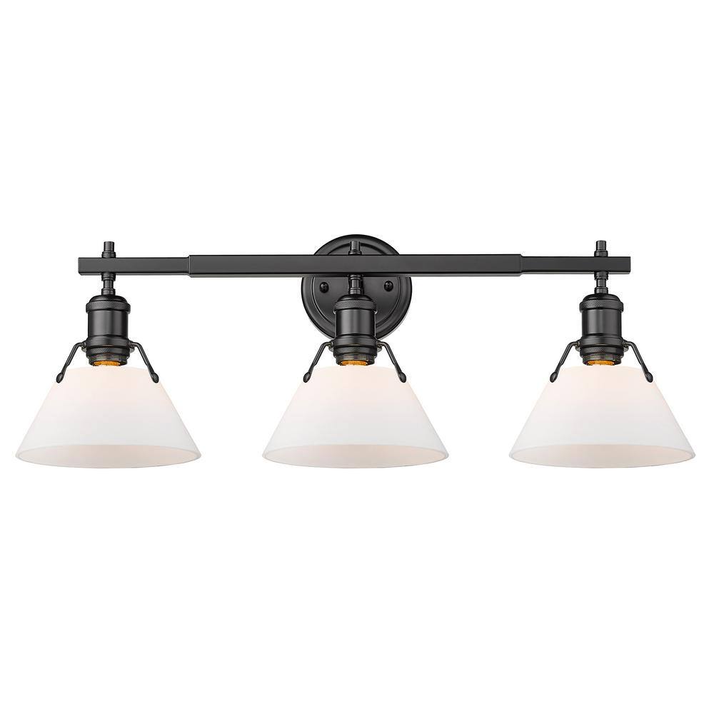 Matte Black Transitional 3-Light Vanity Fixture with Opal Glass Shades