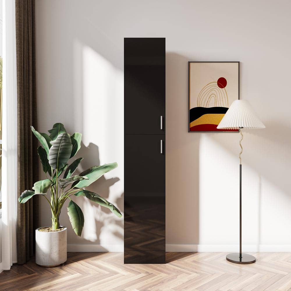 13.78 in. W x 11.5 in. D x 74.8 in. H Black Tall Freestanding Storage Linen Cabinet with Adjustable Shelves and 2-Doors price history on PriceWatchPro