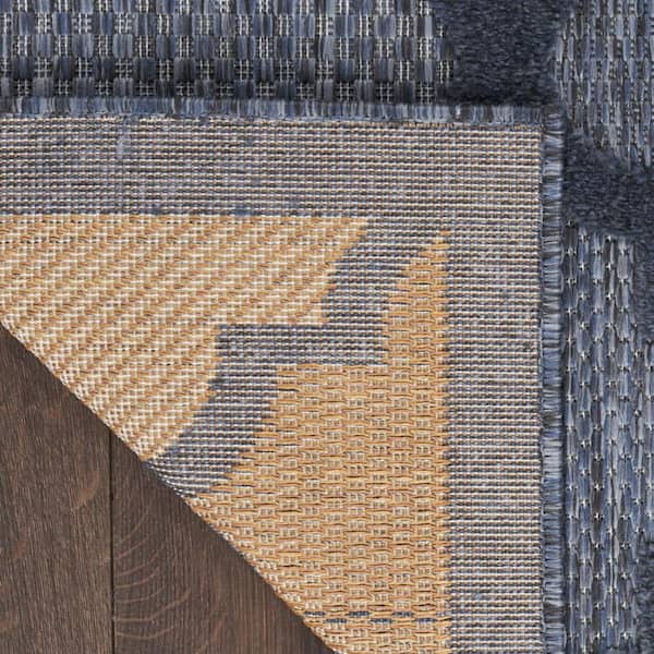 Navy Blue 9 ft. x 12 ft. Woven Abstract Polyester Rectangle Indoor/Outdoor Area Rug